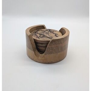 Fractal Lichtenberg Wood Coaster Set Ten Thousand Villages Roots Motif Lightning